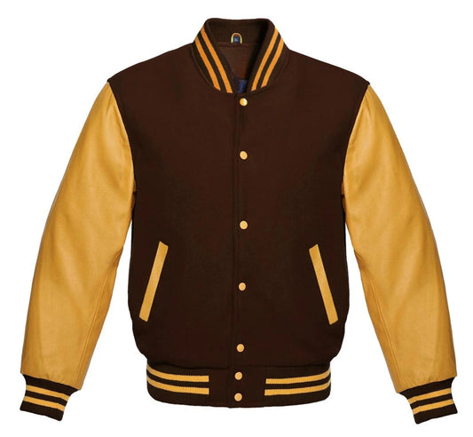  Brown and Gold Varsity Jacket 