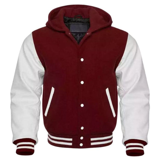 Brown and White Varsity Hooded Jacket