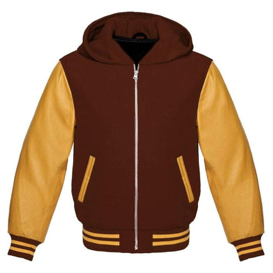 Brown and Yellow Varsity Zipper Hoodie