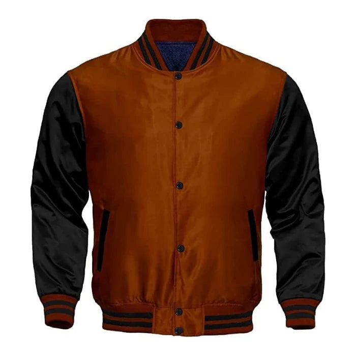 Brown and Black Satin Varsity Jacket