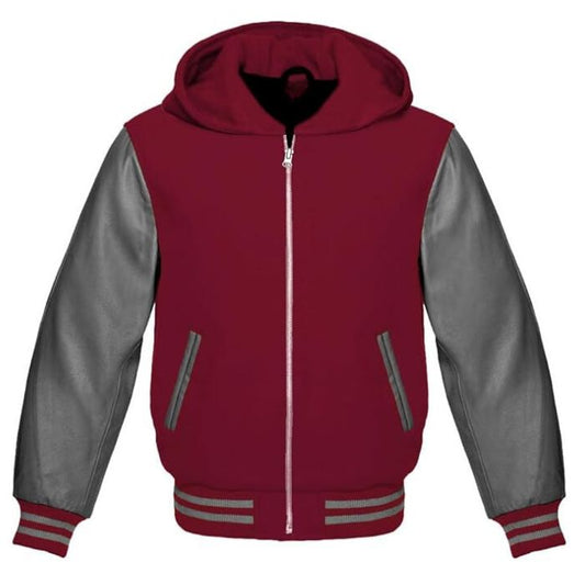 Burgundy and Dark Grey Varsity Zipper Hoodie