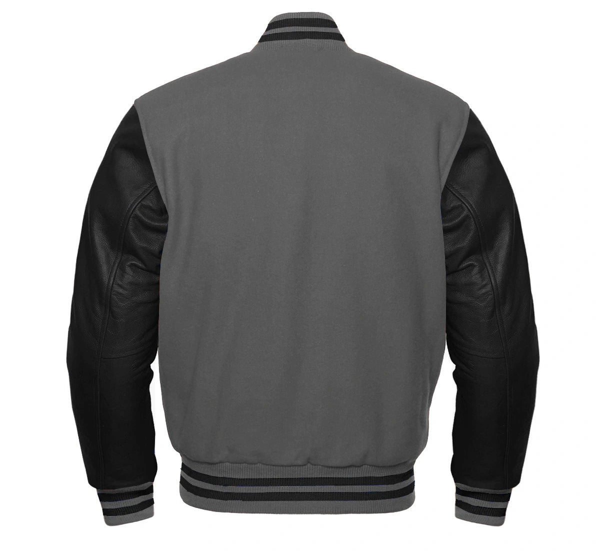 Charcoal Gray and Black Letterman Jacket Back Side