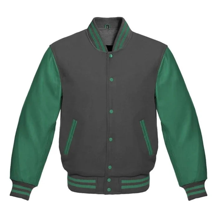 Dark Grey and Green Varsity Jacket