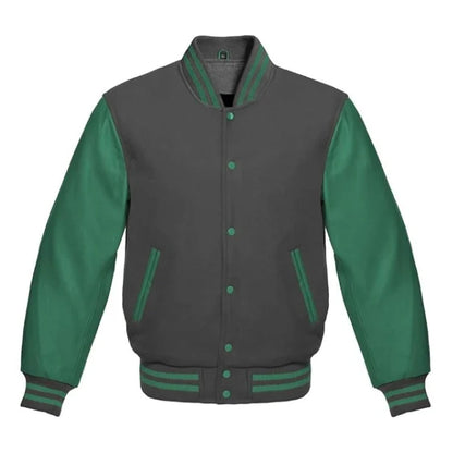 Dark Grey and Green Varsity Jacket