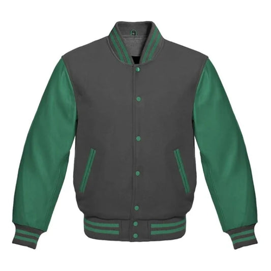 Dark Grey and Green Varsity Jacket