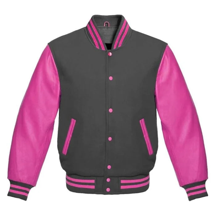 Dark Grey and Hot Pink Varsity Jacket
