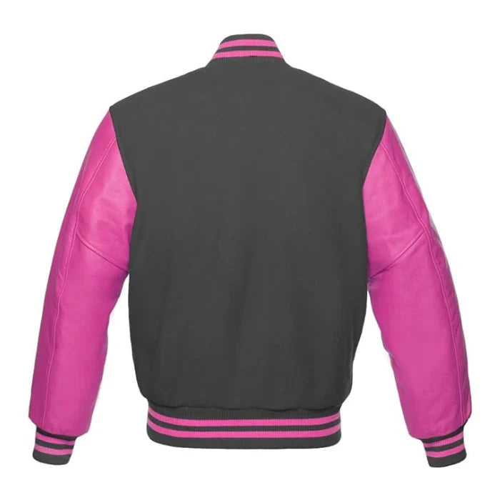 Dark Grey and Hot Pink Varsity Jacket Back Side