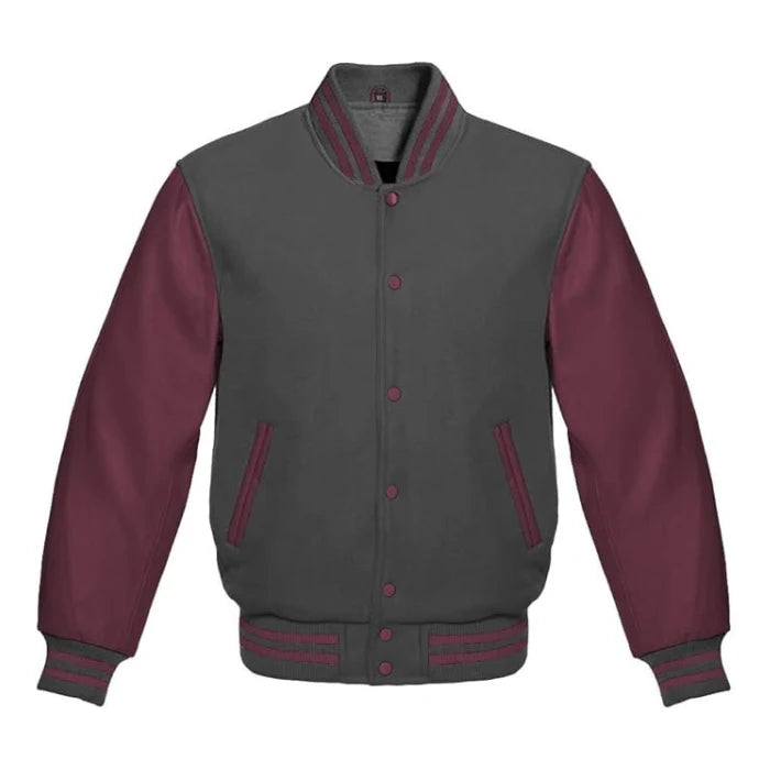 Dark Grey and Maroon Varsity Jacket