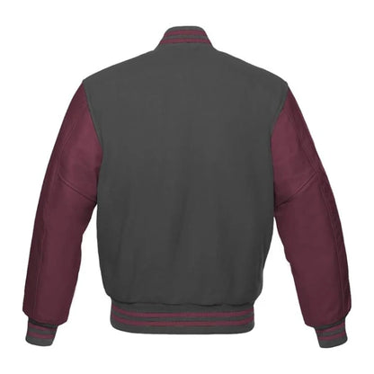 Dark Grey and Maroon Varsity Jacket Back Side