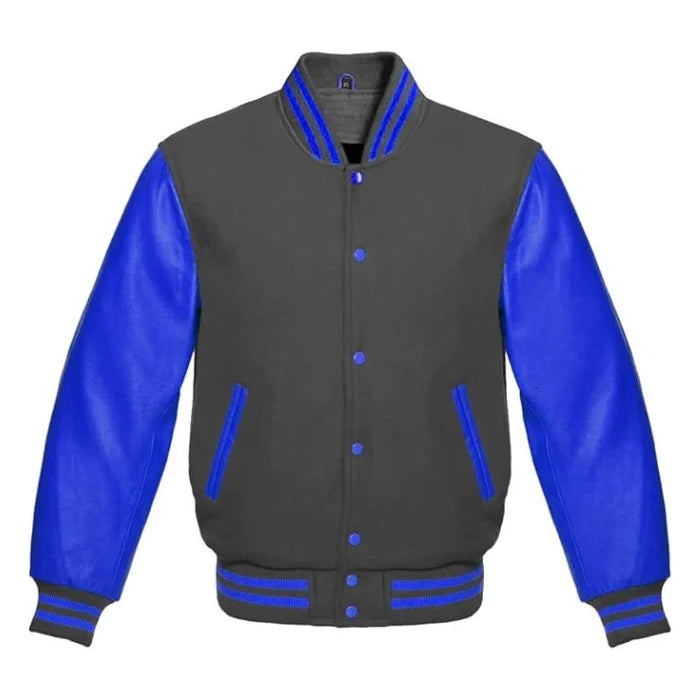 Dark Grey and Royal Blue Varsity Jacket