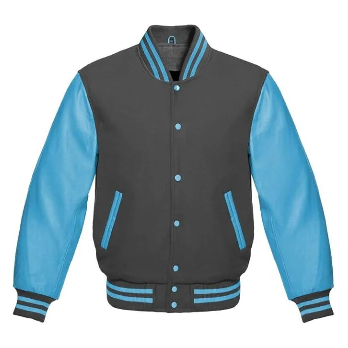 Dark Grey and Sky Blue Varsity Jacket
