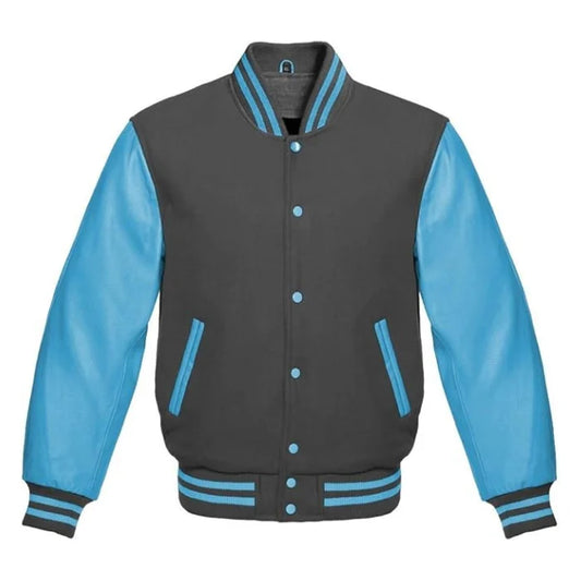 Dark Grey and Sky Blue Varsity Jacket