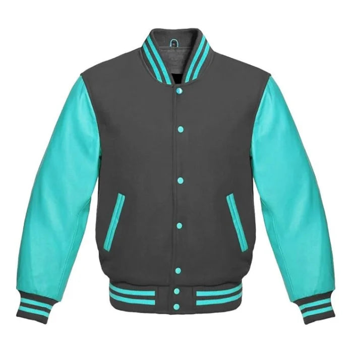Dark Grey and Tiffany Varsity Jacket