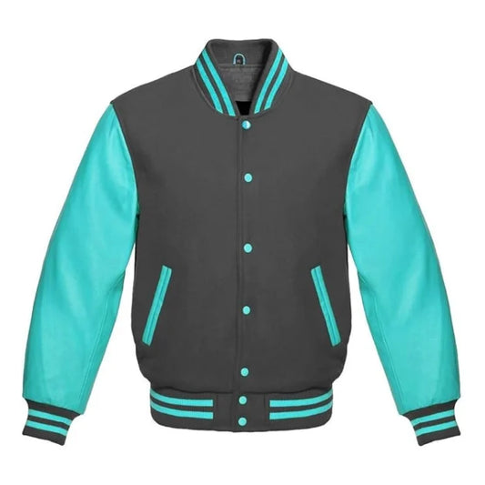 Dark Grey and Tiffany Varsity Jacket