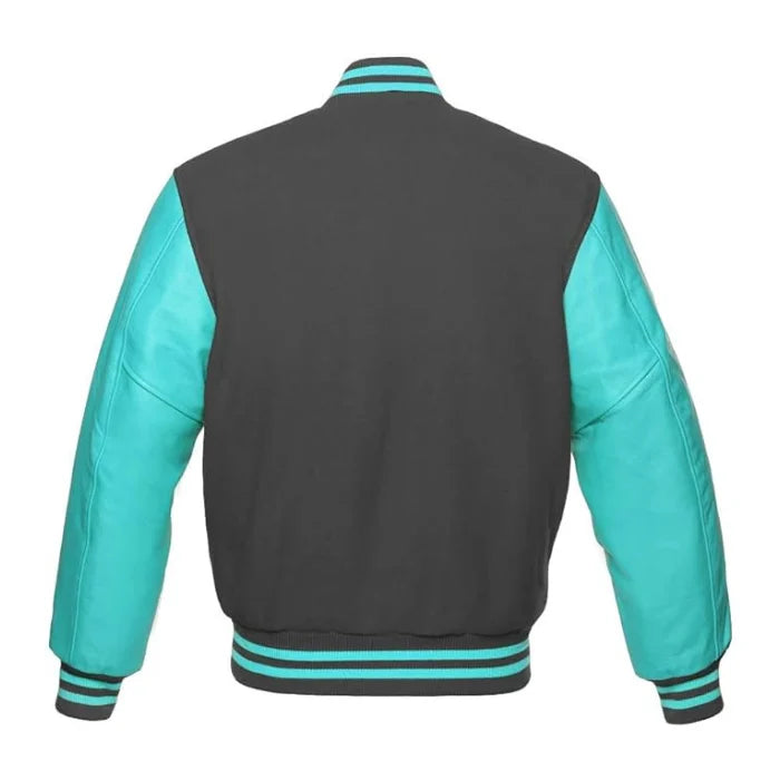 Dark Grey and Tiffany Varsity Jacket Back Side