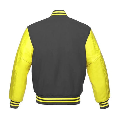 Dark Grey and Yellow Varsity Jacket Back Side