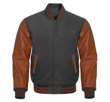 Dark Grey and Brown Varsity Jacket