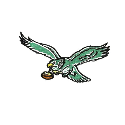Green and white eagle logo with a ball in its mouth on a white background