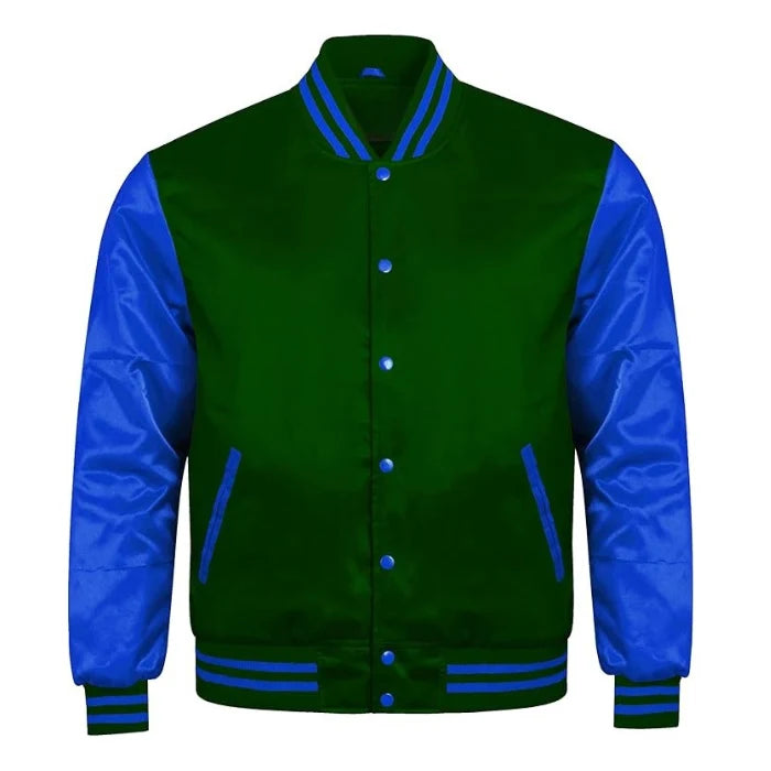 Forest Green and Royal Blue Satin Varsity Jacket