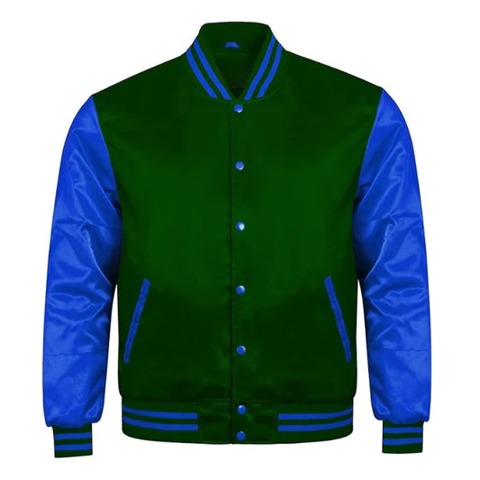 Forest Green and Royal Blue Satin Varsity Jacket