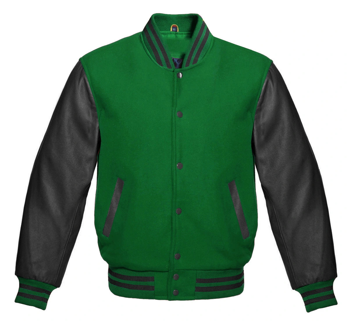  Green Letterman Jacket With Black Leather Sleeves 