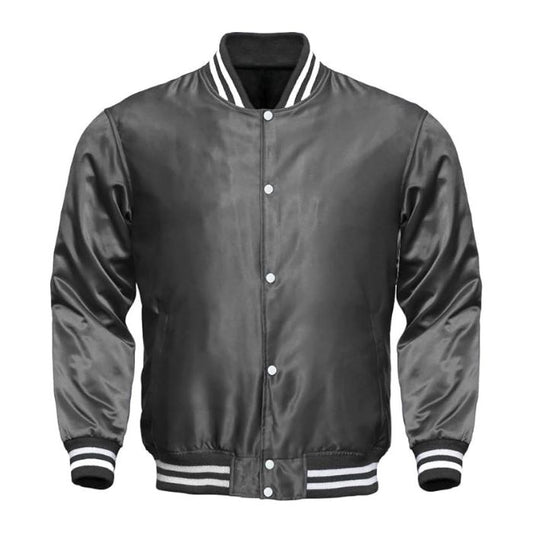Grey Satin Varsity Jacket