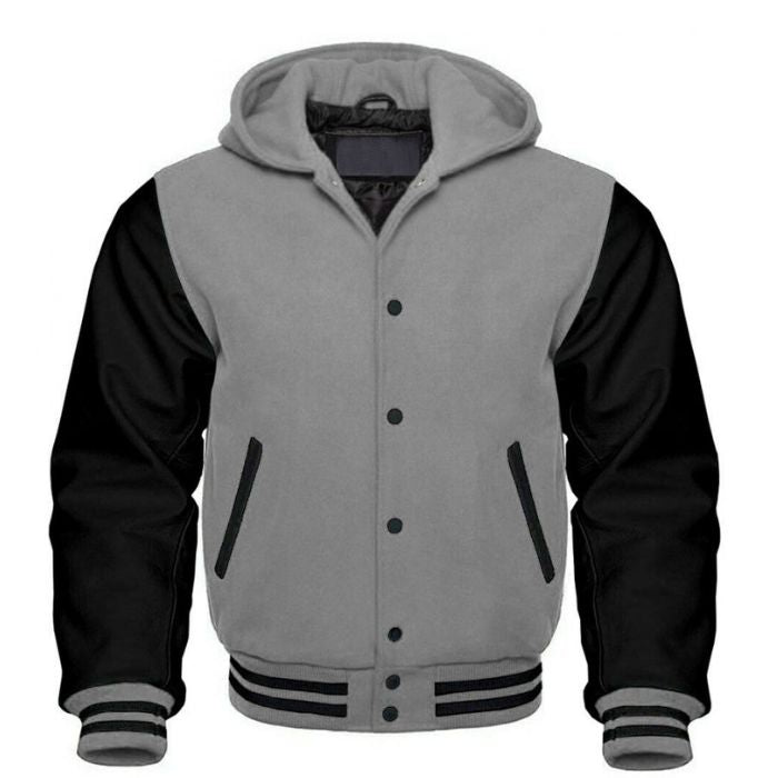 Grey and Black Letterman Hoodie