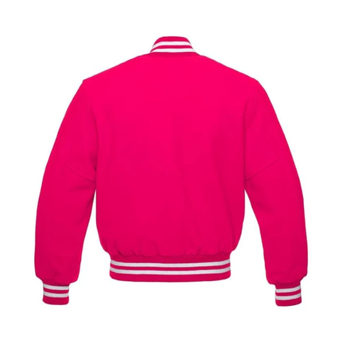 Hot Pink All Wool Varsity Jacket Back Side
