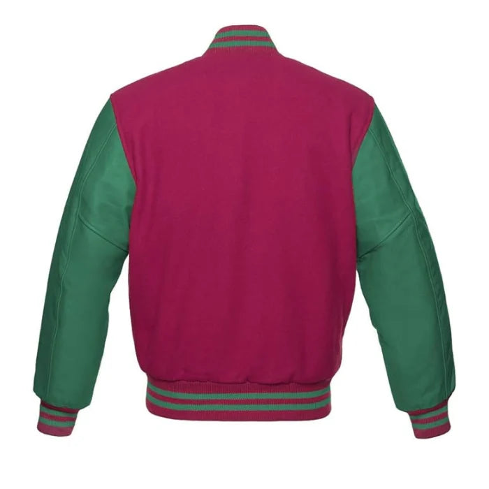 Hot Pink and Green Varsity Jacket Back Side
