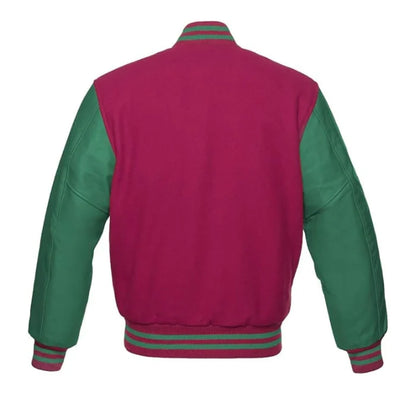 Hot Pink and Green Varsity Jacket Back Side