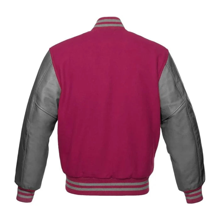 Hot Pink and Grey Varsity Jacket Back Side