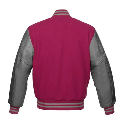 Hot Pink and Grey Varsity Jacket Back Side