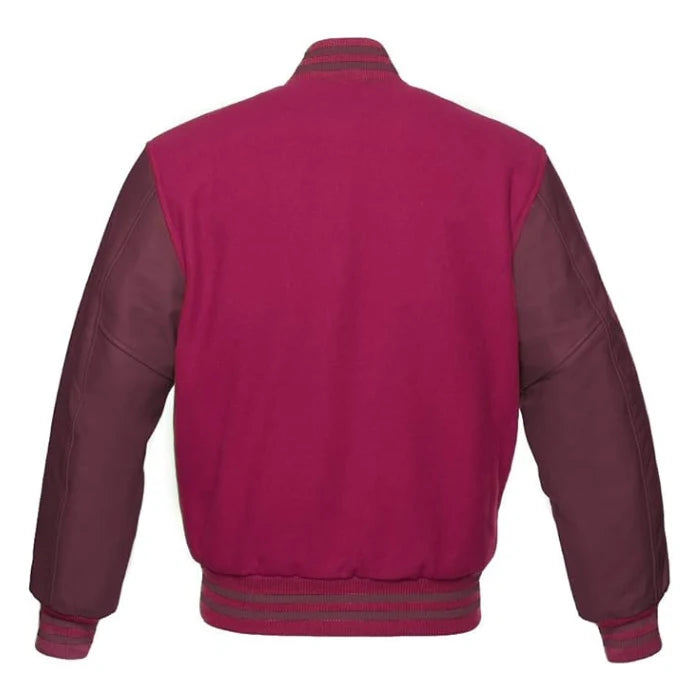 Hot Pink and Maroon Varsity Jacket Back Side