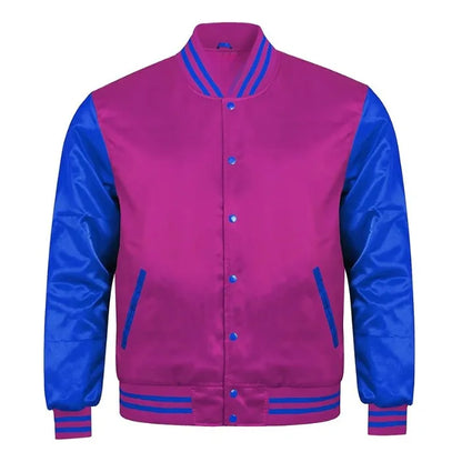 Hot Pink and Royal Blue Satin Varsity Jacket