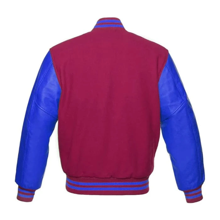 Hot Pink and Royal Blue Varsity Jacket Back Side
