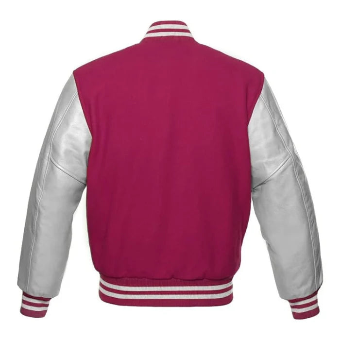 Hot Pink and Silver Varsity Jacket Back Side