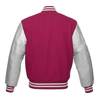 Hot Pink and Silver Varsity Jacket Back Side