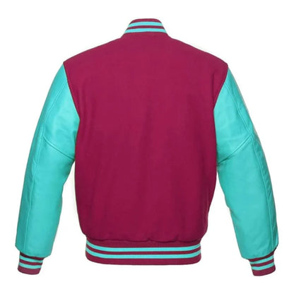 Hot Pink and Tiffany Varsity Jacket Back Side