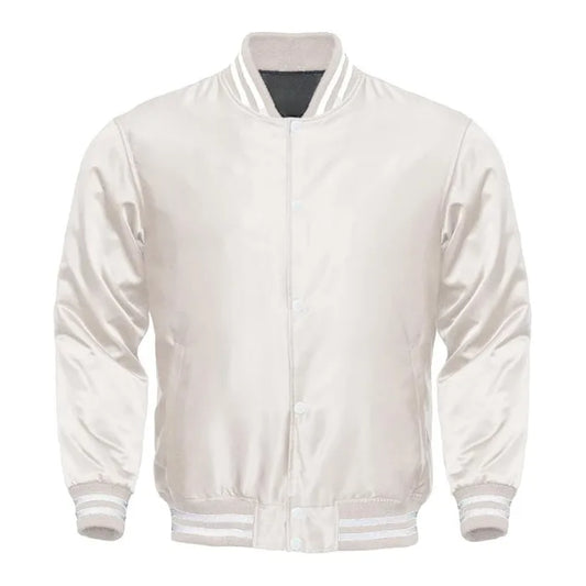 Ivory Satin Varsity Jacket