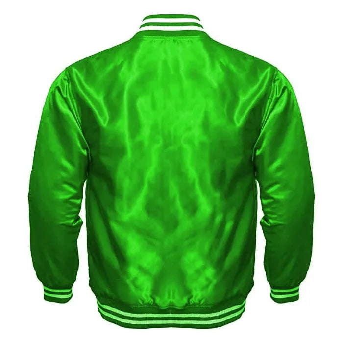 Kelly Green Satin Varsity Jacket Back Side