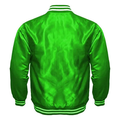 Kelly Green Satin Varsity Jacket Back Side