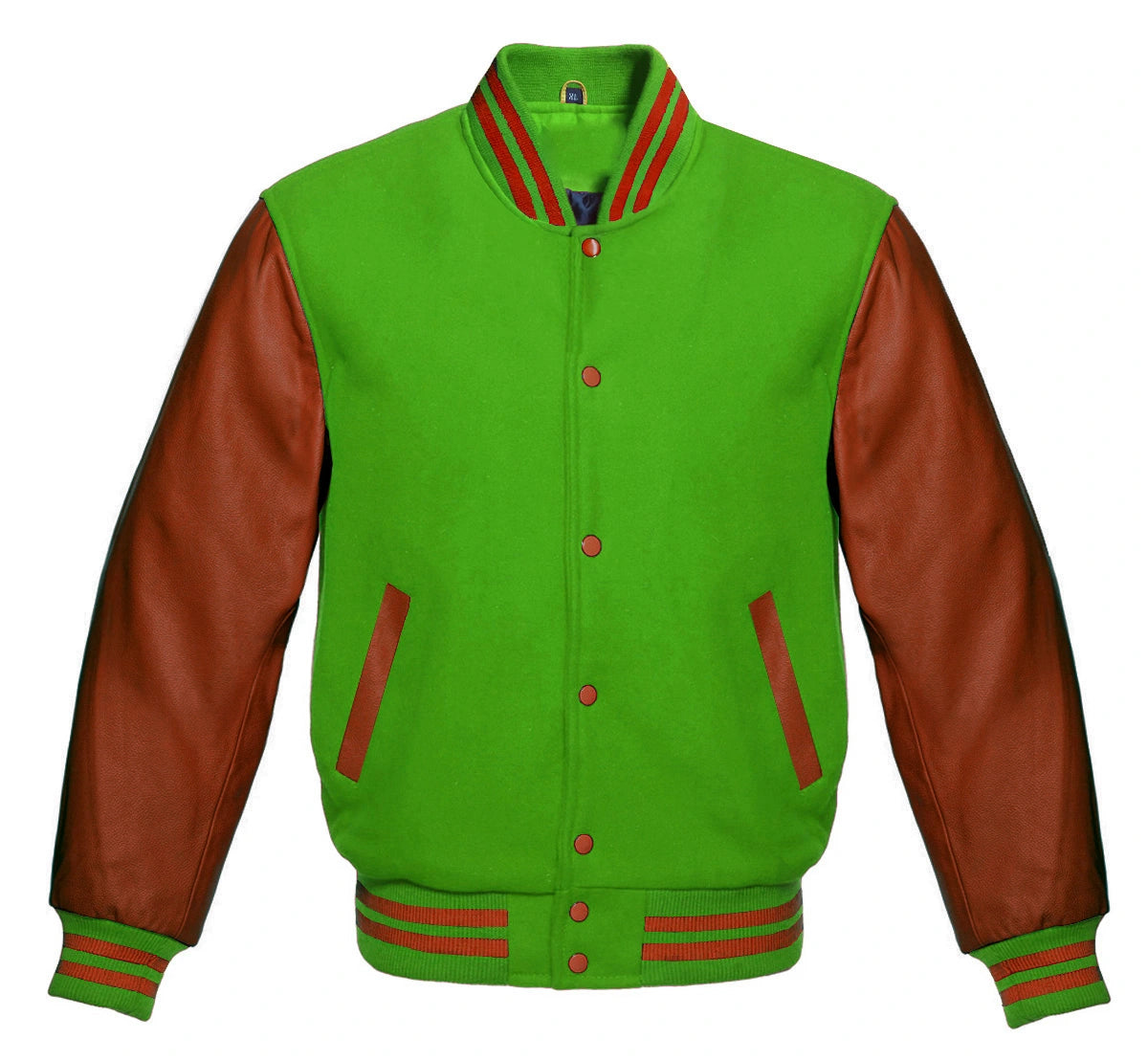 Kelly Green Baseball Jacket with Brown Sleeves