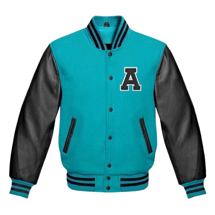 Letter A Varsity Jacket in Light Blue/Black