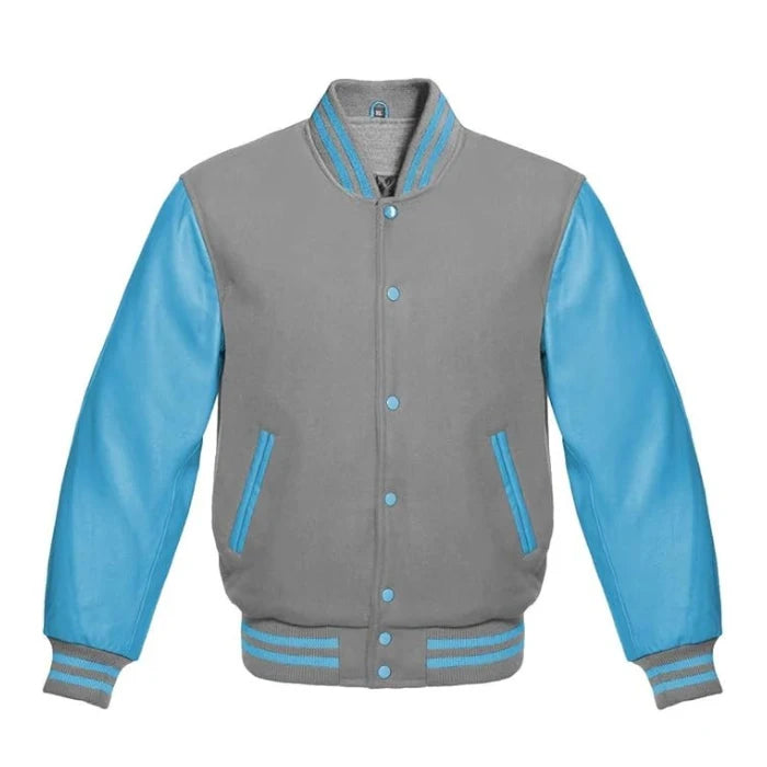 Light Grey and Sky Blue Varsity Jacket