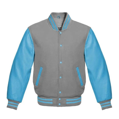 Light Grey and Sky Blue Varsity Jacket