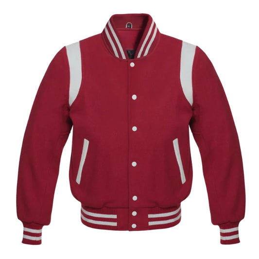 Maroon Wool Varsity Jacket with White Shoulder Stripes