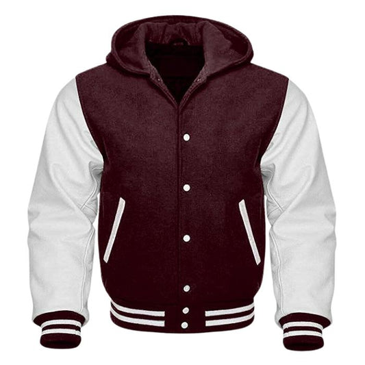 Maroon and White Varsity Hoodie