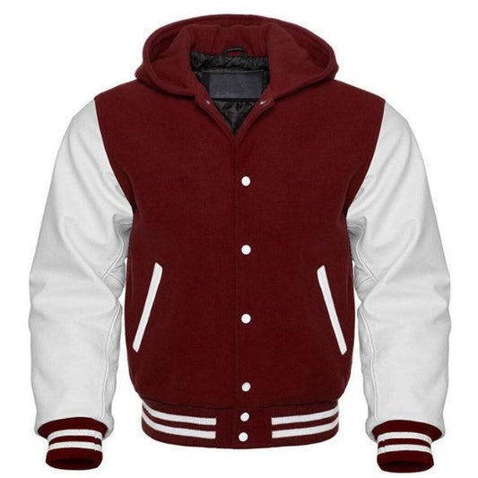 Maroon and White Varsity Hoodie