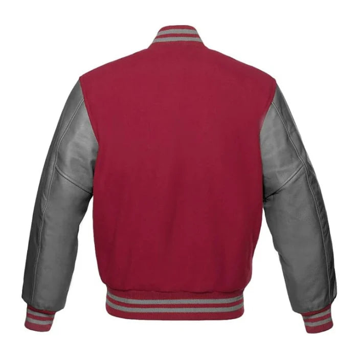 Maroon and Grey Varsity Jacket Back Side