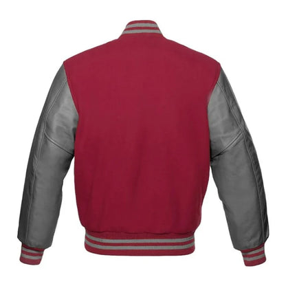 Maroon and Grey Varsity Jacket Back Side